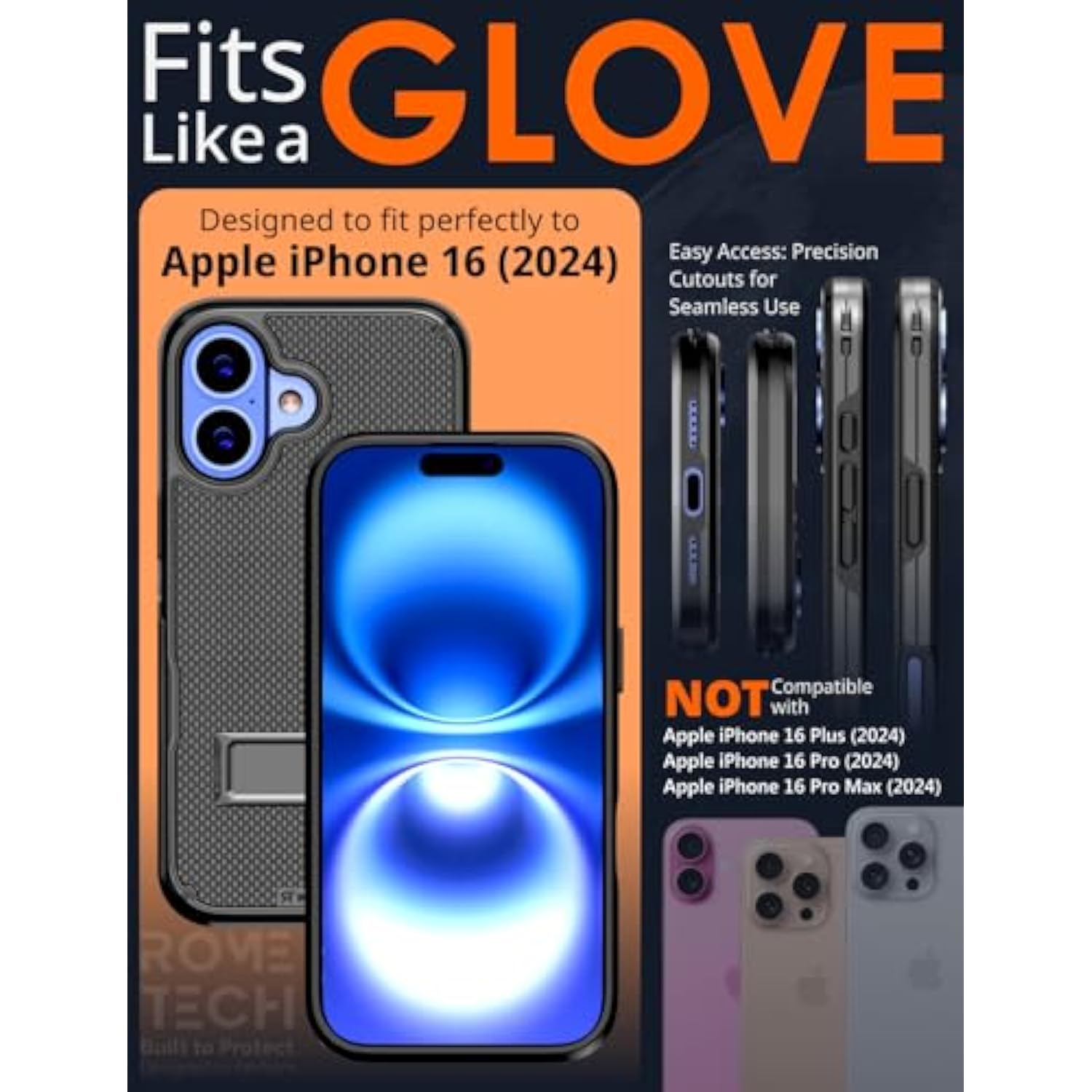 Designed For Apple Iphone 16 Case With Belt Clip Holster - Compatible With Magsafe Magnetic Heavy Duty Phone Cover With Kickstand - Black