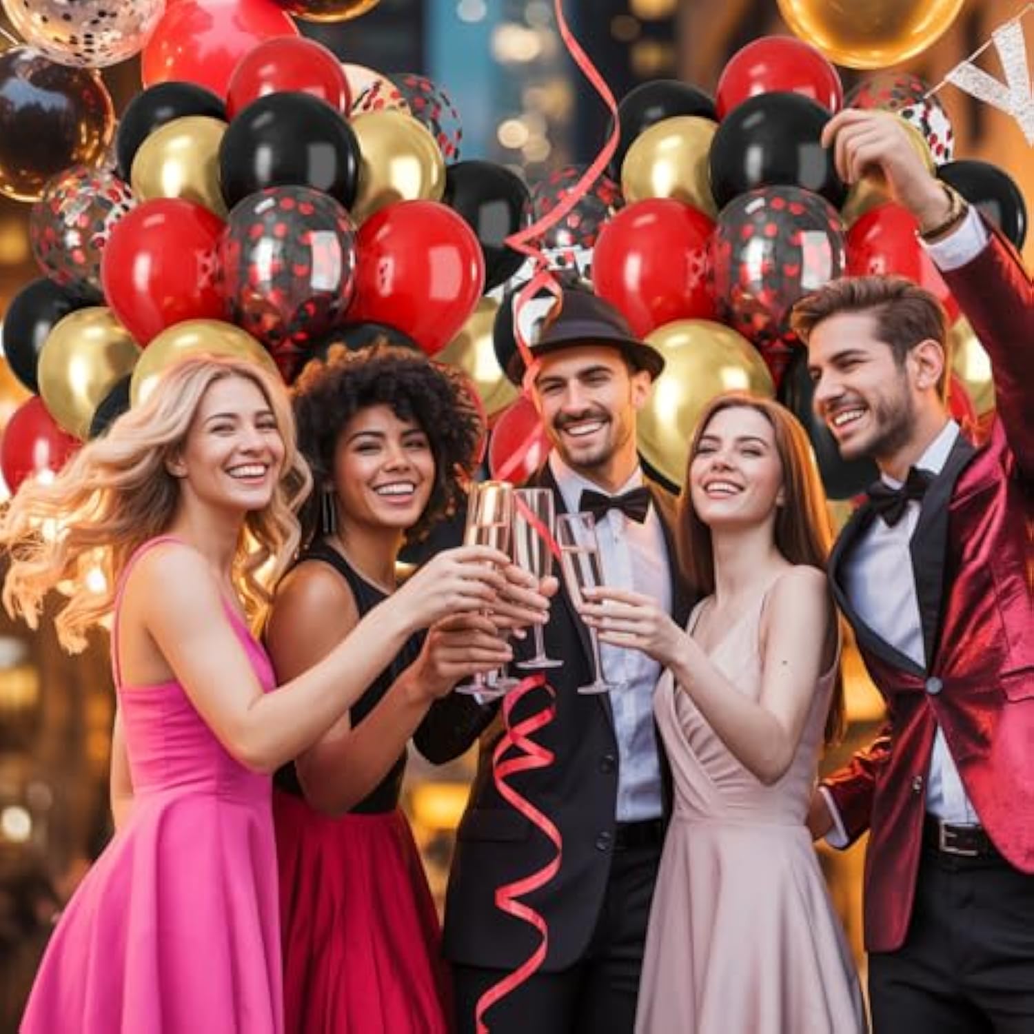 60pcs Black Red Gold 12in Balloons Confetti Party Decor Graduation Wedding