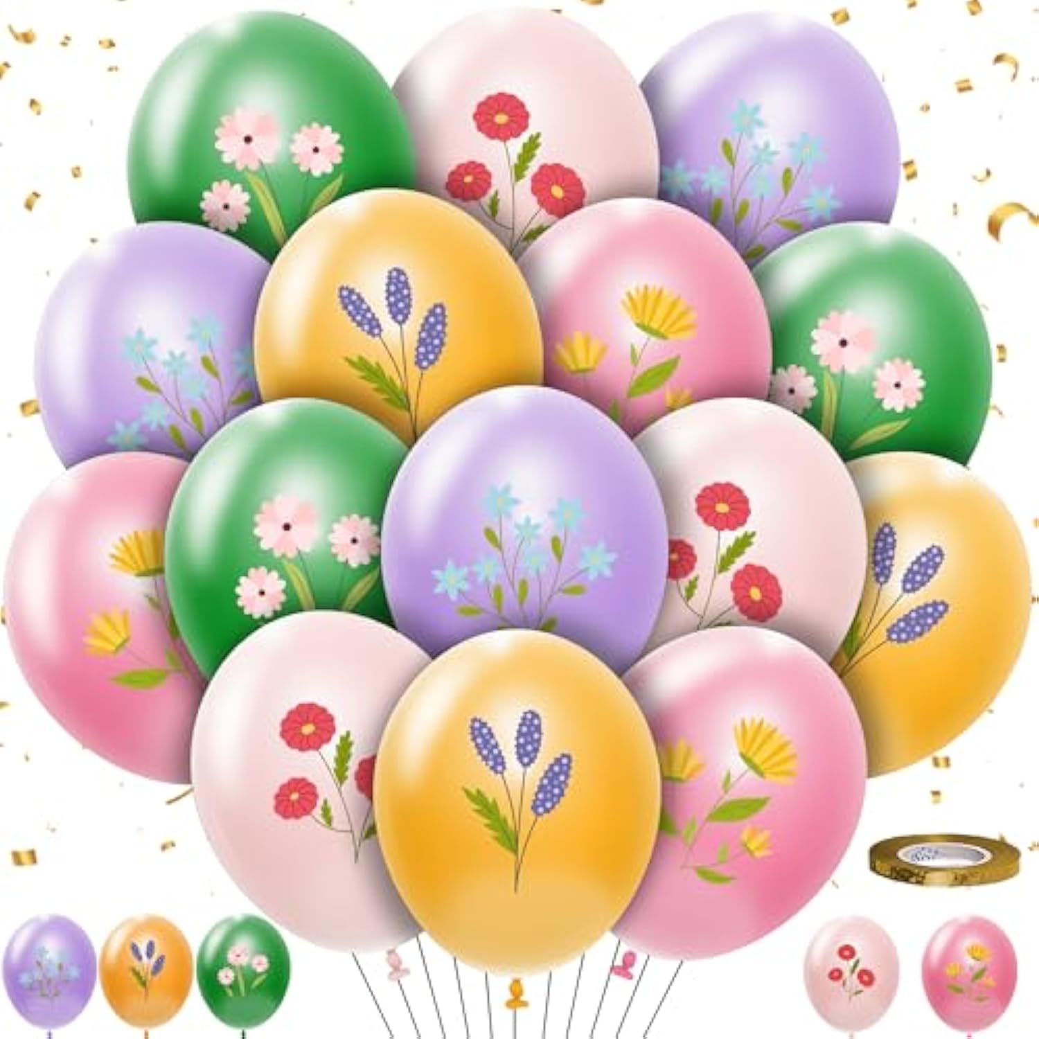 50Pcs Floral Party Decorations Balloons Set, Spring Summer Wildflower Floral Printed Party Supplies Latex Balloons For Girl'S Birthday, Baby Shower, Bridal Shower