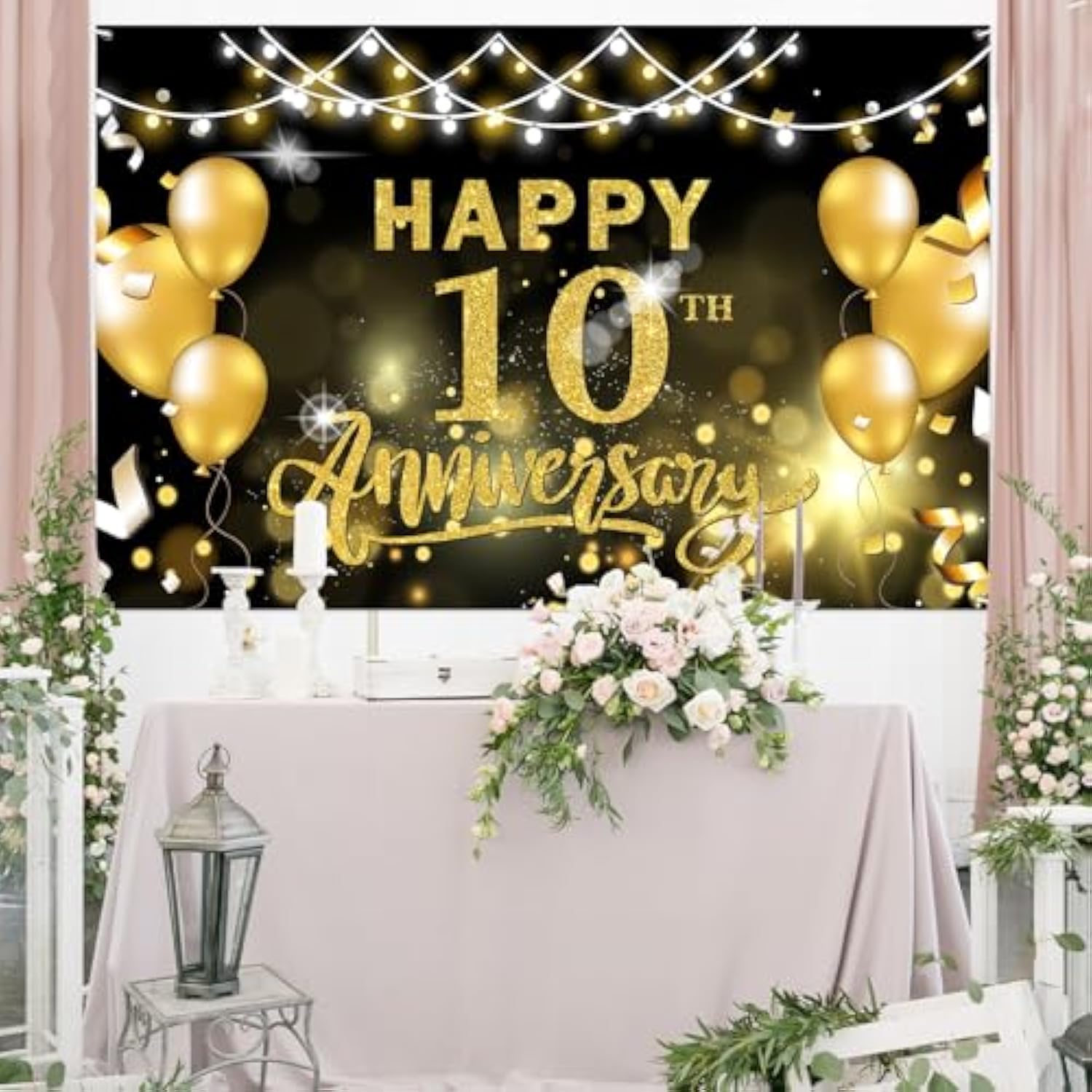 Happy 10th Anniversary Backdrop 6x4ft Cheers to 10 Years Party Banner Decor