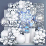 Disco Ball Arch Kit - White & Silver Balloons, Metallic Mirror Balls, Confetti For Disco Party Decor