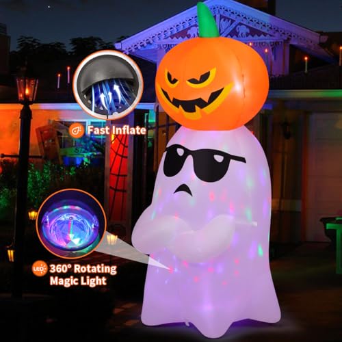 6.2 FT Halloween Inflatables Ghost with Pumpkin Outdoor Decorations Blow Up Yard with Built-in LEDs for Garden Lawn Indoor Party Decor