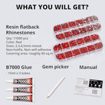 11000Pcs Red Rhinestones With B7000 Glue For Crafts Clothing Clothes Nails Crafting Shoes Tumblers Tshirt, Rinestones Flatback Gems Flat Back Crystals Diamonds 2-5Mm Assorted Mixed Sizes