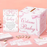 102 Pcs Diaper Raffle Tickets With Raffle Box Baby Shower Party Decorations Don'T Say Baby Sign Clothespin For Gender Reveal Party Invitation Insert Card Theme Game(Pink,Bow)