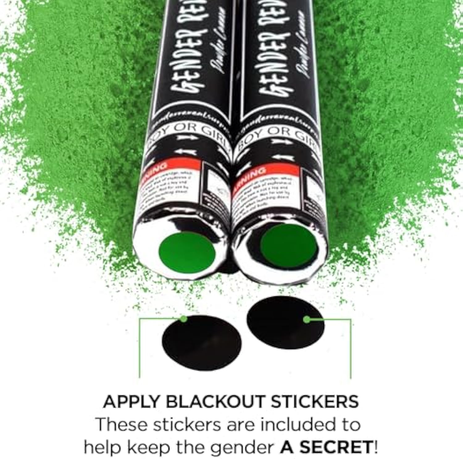 Gender Reveal Surprise - Green Gender Reveal Powder Cannon - Easy To Use Green Powder Cannon For Baby Gender Reveal Parties, Baby Showers & More - Colorful Powder Popper - 12 Inch - 2 Pack