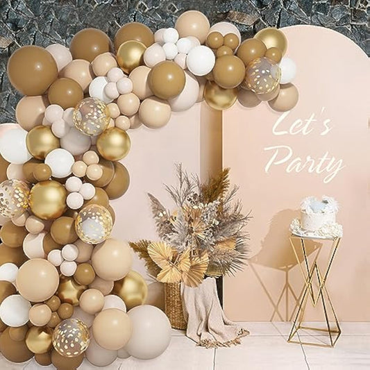 164Pcs Brown Balloons Garland Arch Kit, Nude Coffee Brown Blush Tan Neutral Beige Sand White Gold Balloons For Woodland Tedy Bear Baby Shower Jungle Safari Wedding Wild One Birthday Party Decorations
