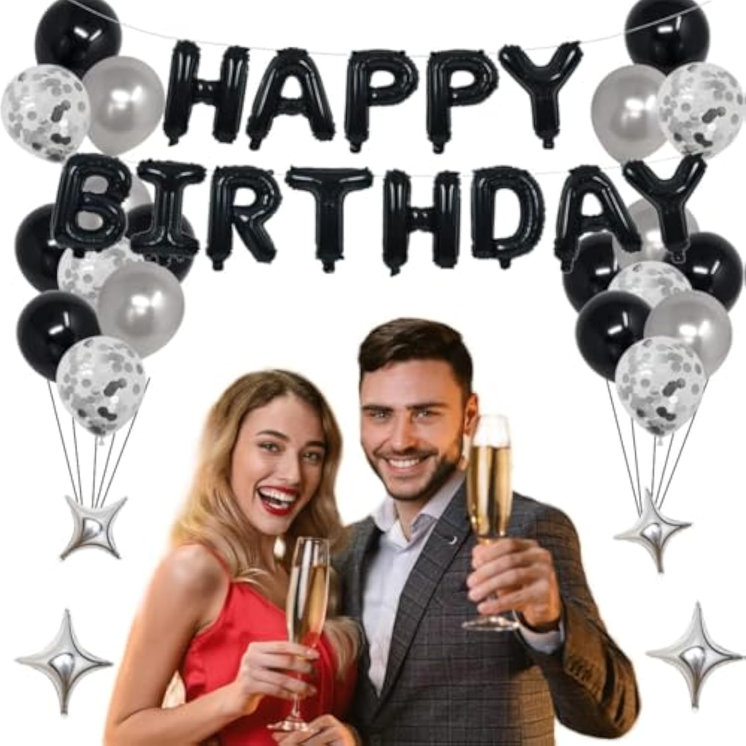 19Th Black Silver Birthday Party Decorations For Men Women, Happy 19 Birthday Party Supplies With Black Happy Birthday Banner, Silver Foil Stars, Happy Birthday Balloons For 19Th Birthday