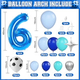 6Th Soccer Birthday Balloons Decorations, Soccer Balloon Arch Kit With Royal Blue Teal Light Blue Balloons, 40 Inch Blue Number 6 Balloon Tower, For Boys 6 Years Old Football Club Party Decorations