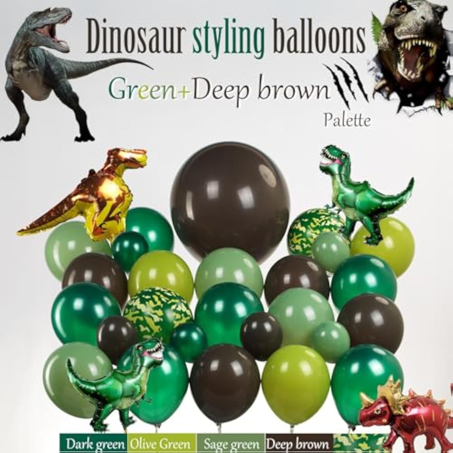 Dinosaur Balloon Arch Garland Kit 117 Pcs Dark Green Sage Green Brown Dino Foil Balloons For Kids Boys Jungle Safari Dinosaur Theme Tailgate Party Baby Shower Decoration Supplies