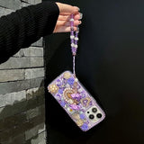 For Iphone 13 Pro Max Bling Diamond Case With Flower Strap, 3D Luxury Sparkle Glitter Crystal Rhinestone Pearl Love Rose Wristband Bracelet Case Cover For Girls Women Kids (Champagne)