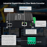 Industrial Gigabit 60W Poe Media Converter Hardened Ultra Poe++ Ethernet Fiber Media Converter 100/1000Base-Sx Sfp Din Rail Mount Aluminum Housing -40 75 C