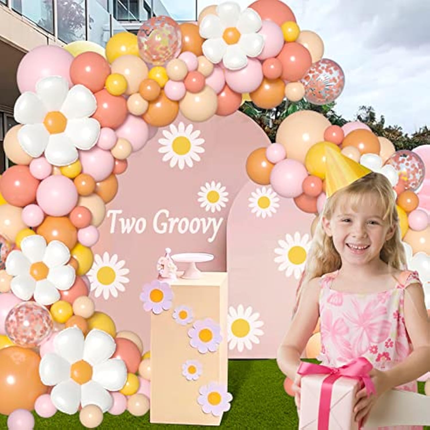 Boho Daisy Balloon Garland Arch Kit, 172Pcs Groovy Balloon Arch Kit Wi