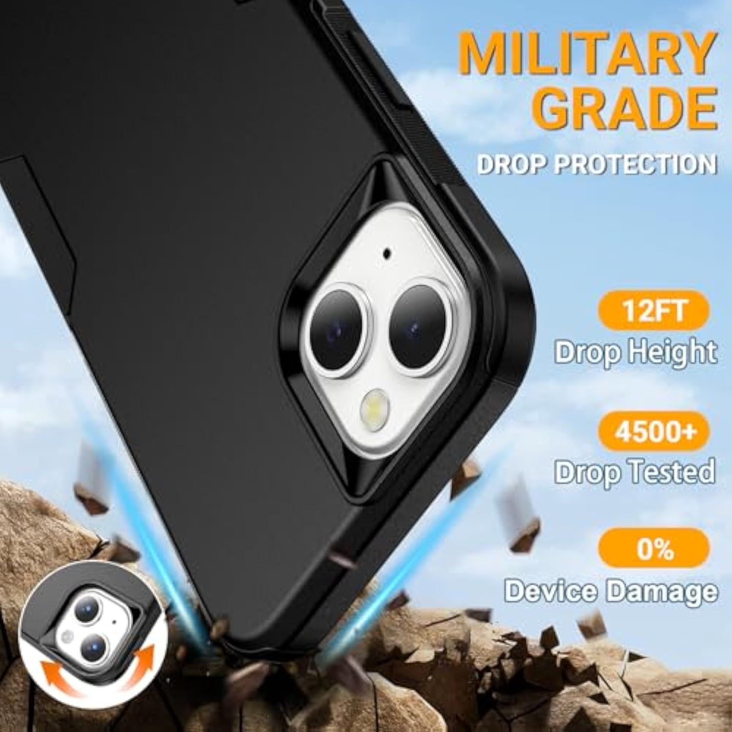 For Iphone 13 Case [Heavy Duty Protection][Military Grade Drop Protection][Shockproof] With Non-Slip Removable Phone Case 6.1''-Black