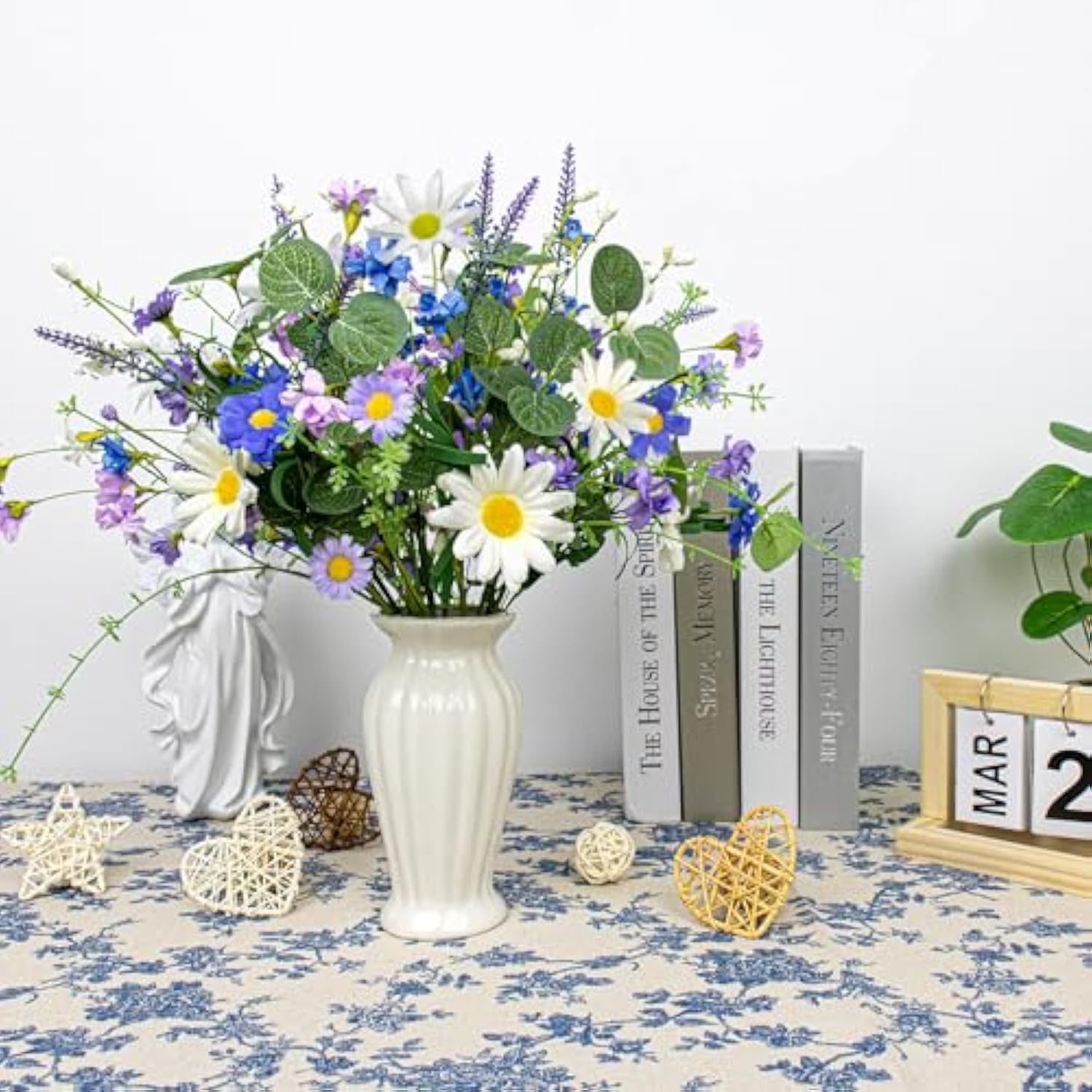 12 Pcs Artificial Spring Flowers Blue Rustic Blue And White Artificial Flowers Wildflower Floral Stems With Daffodils Daisy Flower Picks For Vase Table Centerpieces Kitchen Spring Decor