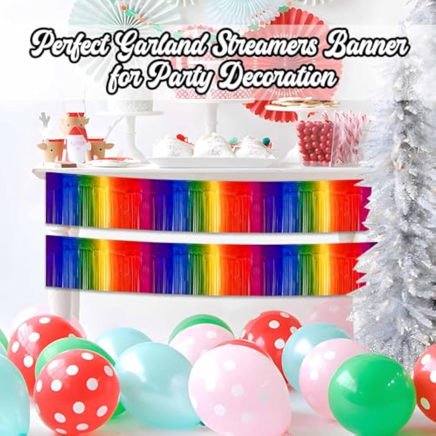 4 Pack 10 Ft Dark Rainbow Foil Fringe Garland Metallic Streamers Tinsel Banner Wall Hanging Garland Backdrop For Parade Floats, Halloween, Christmas, Thanksgiving, New Year Party Decorations