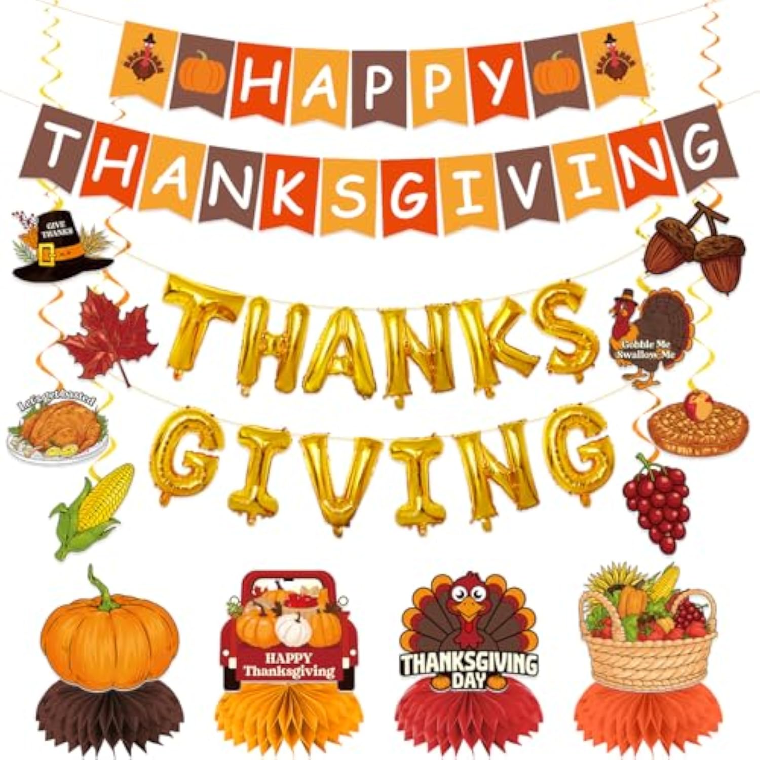 Thanksgiving Decorations Indoor Banner Hanging Swirls Balloons for Home Party Decor