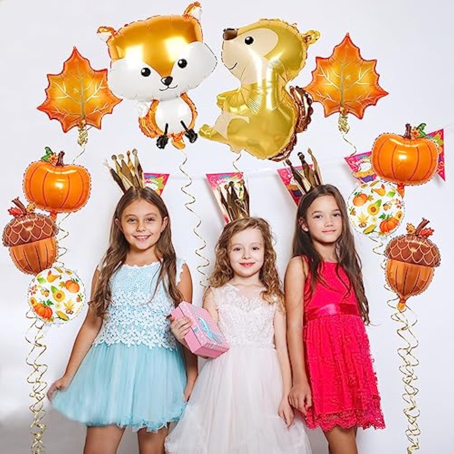 10pcs Fall Thanksgiving Balloons Acorn Fox Maple Leaf Squirrel Pumpkin Mylar Party Decor