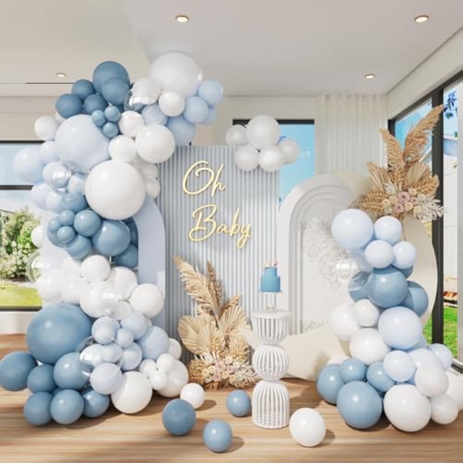 Dusty Blue Balloon Arch Kit, Light Blue & White Balloon Garland for Baby Shower
