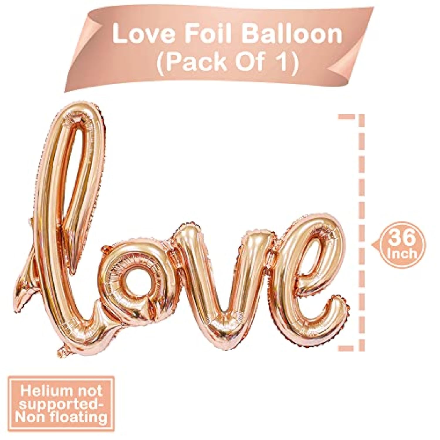 , Big Rose Gold Love Balloon Letters - 36 Inch, Pack Of 14 | Heart Bal