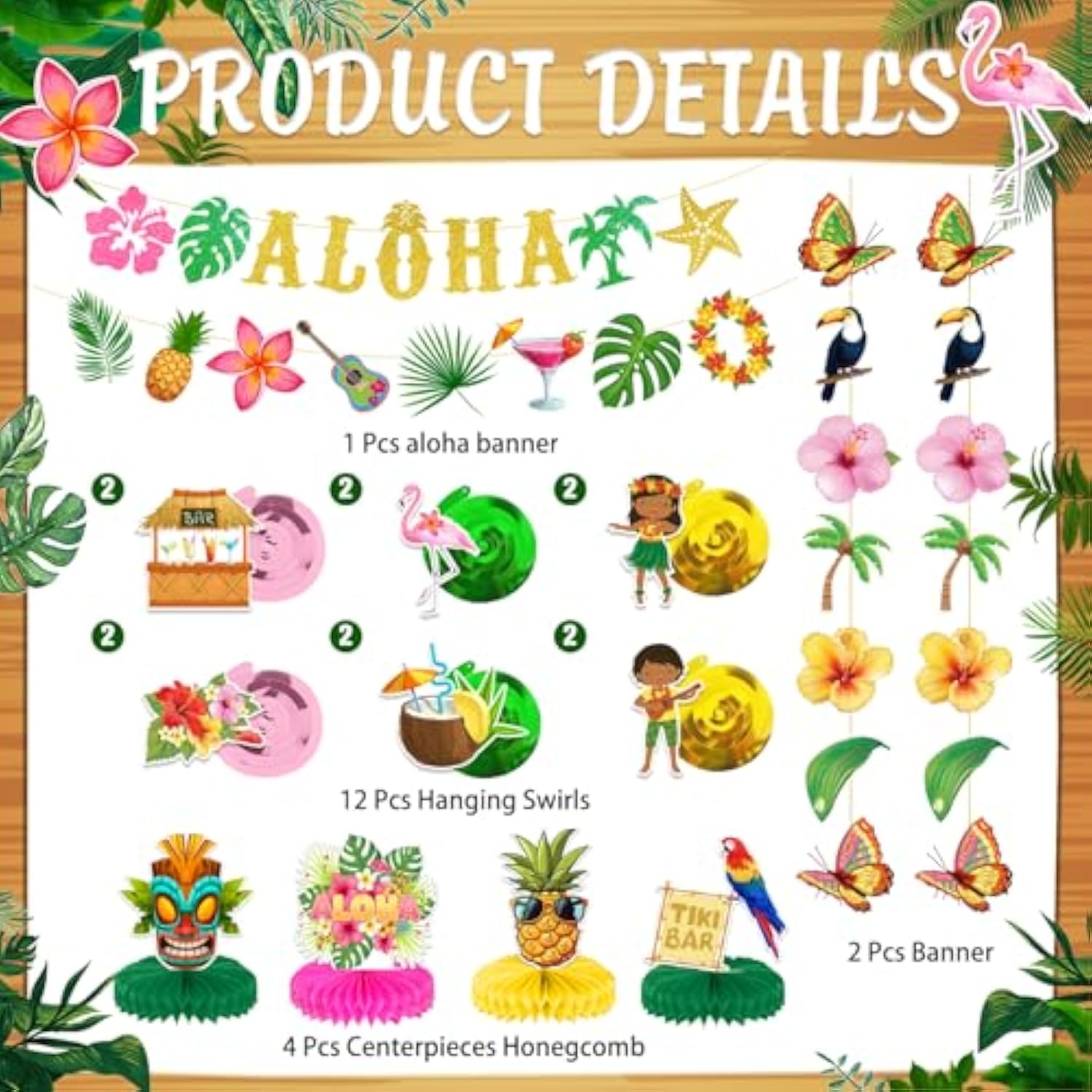 Luau Party Decorations Hawaiian Aloha Banner Hanging Swirls And Honeycomb Centerpiece Flower Tropical Palm Flamingo Sign Foil Ceiling Decor For Tropical Theme Party Supplies
