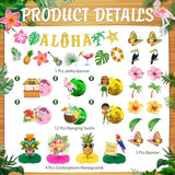 Luau Party Decorations Hawaiian Aloha Banner Hanging Swirls And Honeycomb Centerpiece Flower Tropical Palm Flamingo Sign Foil Ceiling Decor For Tropical Theme Party Supplies