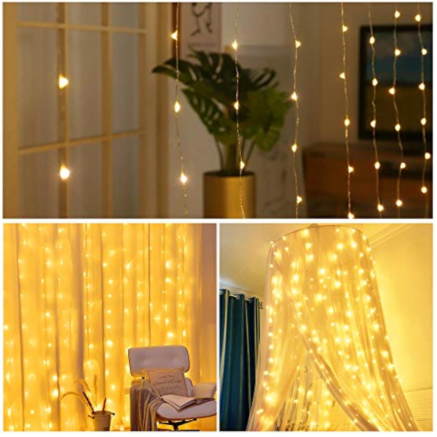Window Curtain String Lights, 300 Led 8 Lighting Modes Fairy Copper Light With Remote, Usb Powered For Christmas Party W