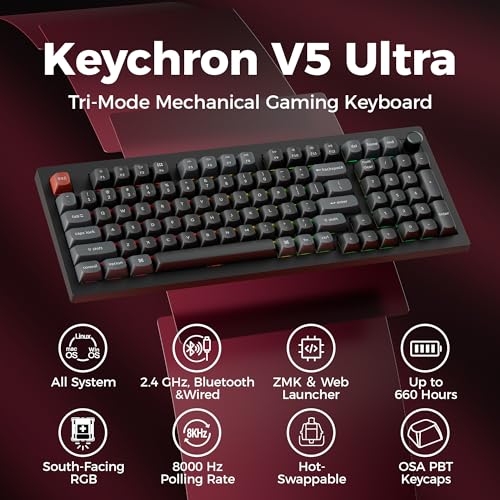 V5 Ultra 96% Wireless Mechanical Keyboard With 8000Hz Polling Rate & Nkro, Hot-Swappable Rgb, Red Switches, 97 Keys, 2.4Ghz/Bluetooth/Wired, Osa Pbt Keycaps, For Mac/Win/Linux- Black