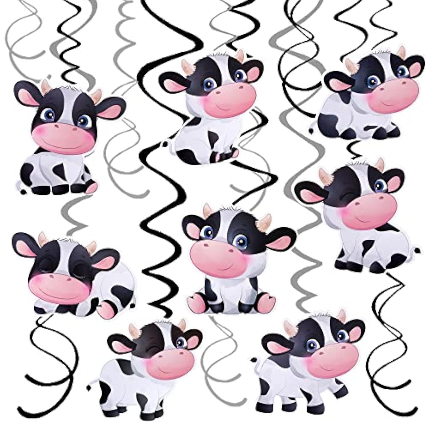 15Pcs Cow-Themed Hanging Swirls – Farm Animal Birthday Party Decorations for Kids