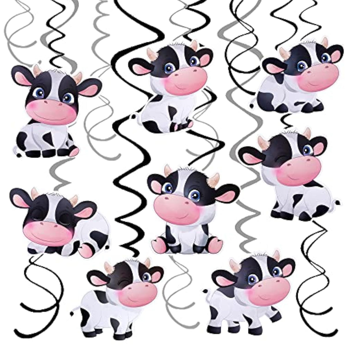 15Pcs Cow-Themed Hanging Swirls – Farm Animal Birthday Party Decorations for Kids