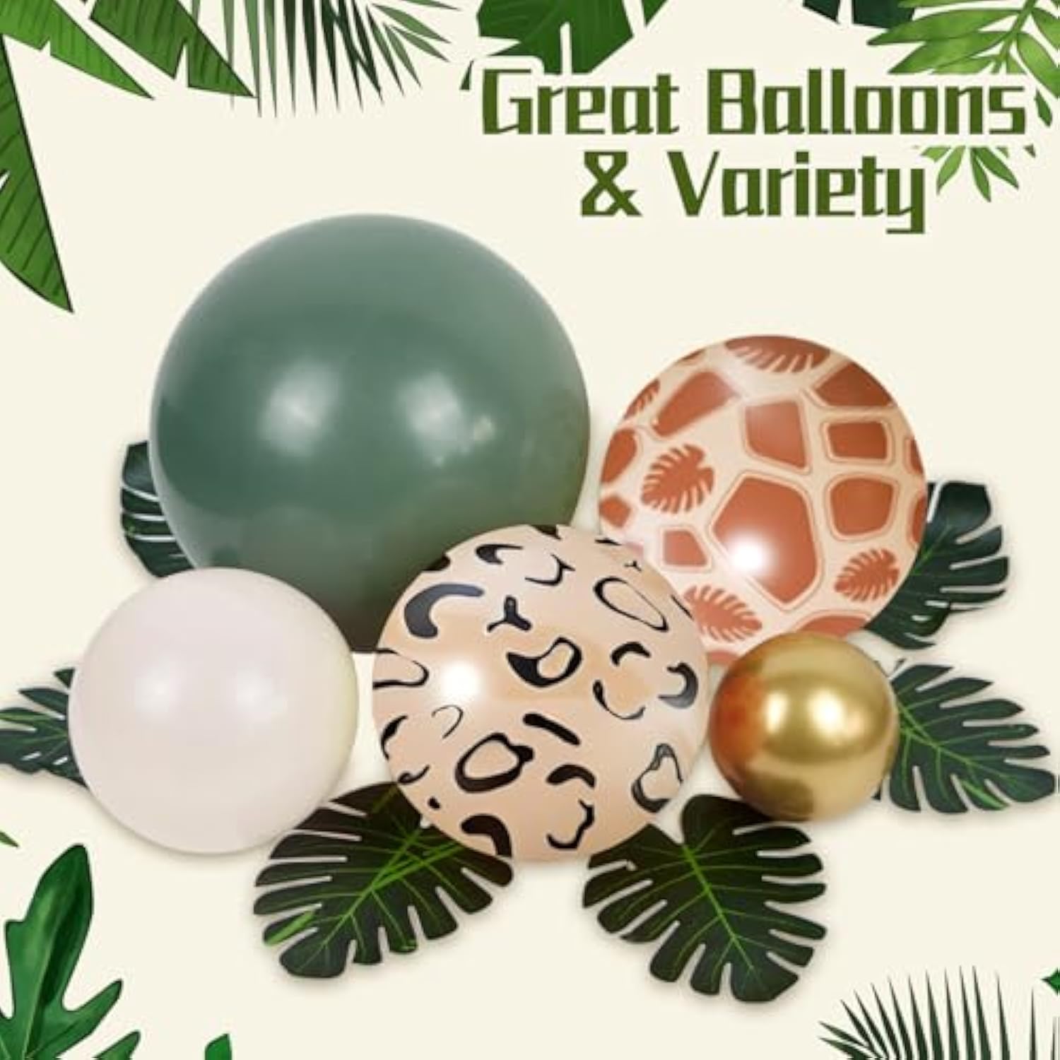 138Pcs Safari Balloon Garland Arch Kit With Dark Green Sage Green Brown Sand White Nude Gold Balloons Leaves For Jungle Safari Birthday Baby Shower Decorations