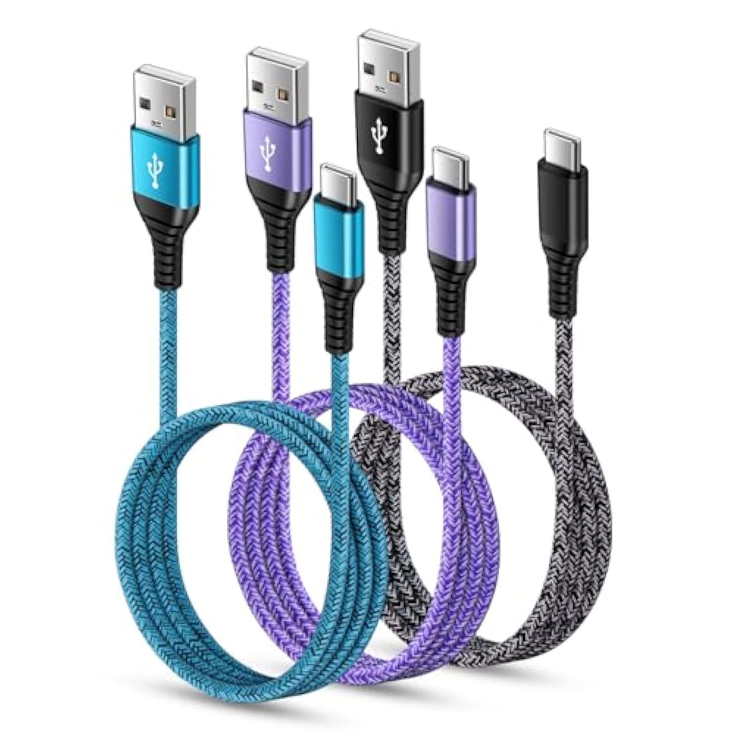 Usb C Charger Cable Fast Charging 3 Pack 6Ft For Iphone 16 15 Pro Max/15 Plus/15 Pro/15, 3.1A Braided Car Cord Usb A To Usb C Android Phone Power Cord For Samsung Galaxy S24 A54 A14 S23 Ultra S22 S21