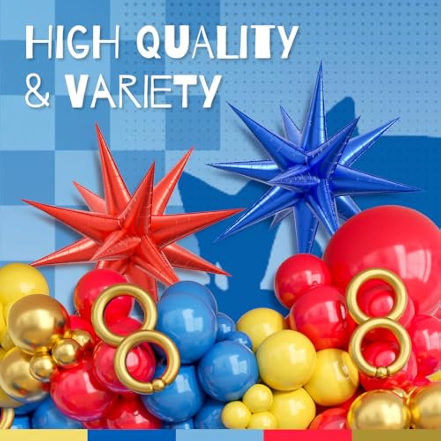 132Pcs Red Blue Yellow Balloons Arch Garland Kit With Long Balloons Foil Balloons For Carnival, Circus Theme Party Supplies, Baby Shower Birthday Decorations