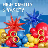 132Pcs Red Blue Yellow Balloons Arch Garland Kit With Long Balloons Foil Balloons For Carnival, Circus Theme Party Supplies, Baby Shower Birthday Decorations