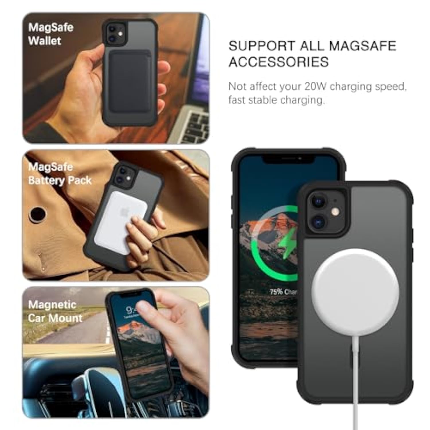 For Iphone 11 Phone Case, Iphone 11 Magnetic Case [Compatible With Magsafe] Rotatable Ring Holder Kickstand Design Shockproof Women Men Girl Boy Protective Cover For Iphone 11 6.1 2019, Black