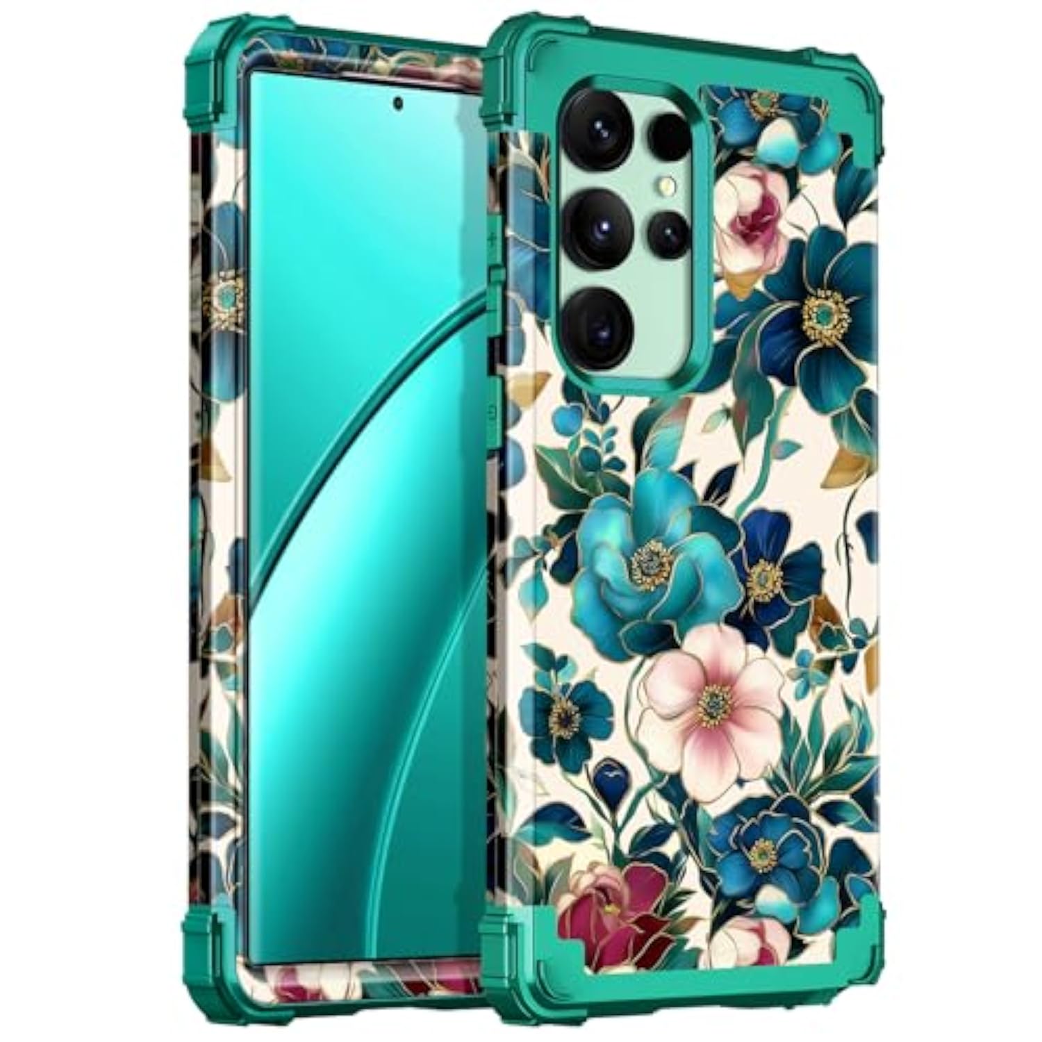 For Galaxy S24 Ultra Case,Three Layer Heavy Duty Shockproof Protection Hard Plastic+Soft Silicone Full Body Drop Protective Case For Samsung Galaxy S24 Ultra,All Green
