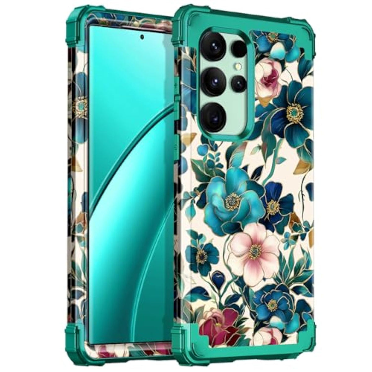 For Galaxy S24 Ultra Case,Three Layer Heavy Duty Shockproof Protection Hard Plastic+Soft Silicone Full Body Drop Protective Case For Samsung Galaxy S24 Ultra,All Green