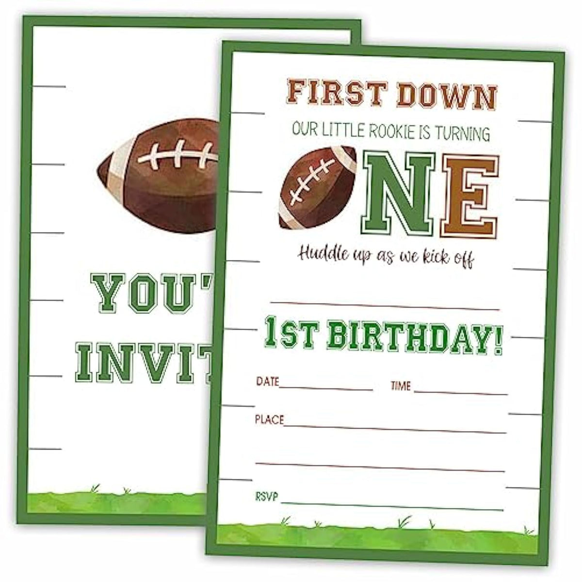 Football 1St Birthday Party Invitations, Sports Themed Invite Cards (20-Pack) With Envelopes, Rugby Style Birthday Party Supplies Decorations(4"X6")-C05