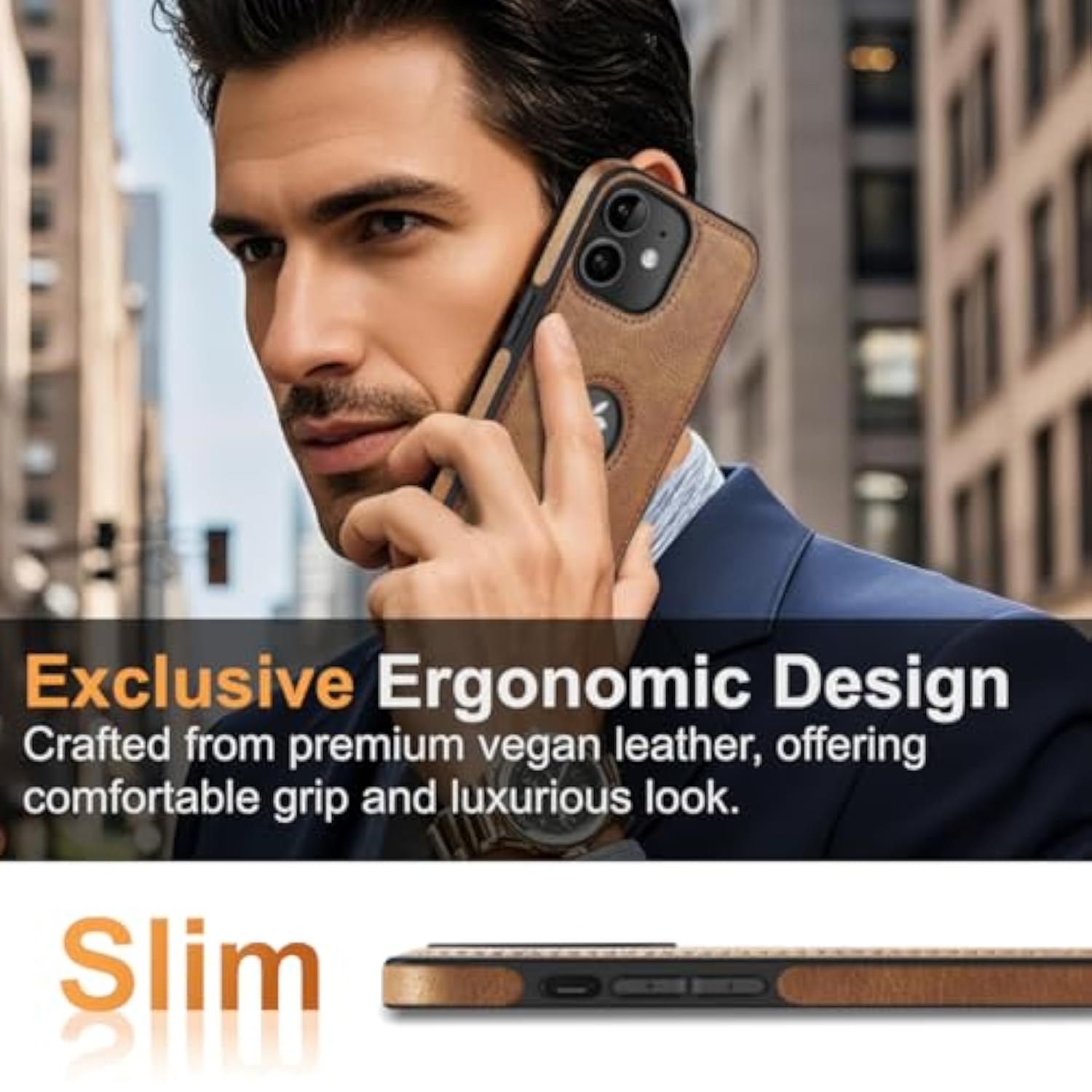 Unique Design Luxury Leather Business Phone Case For Iphone 11 Anti-Slip Scratch Resistant Ultra Slim Protective Case (2019,6.1”) (Brown)