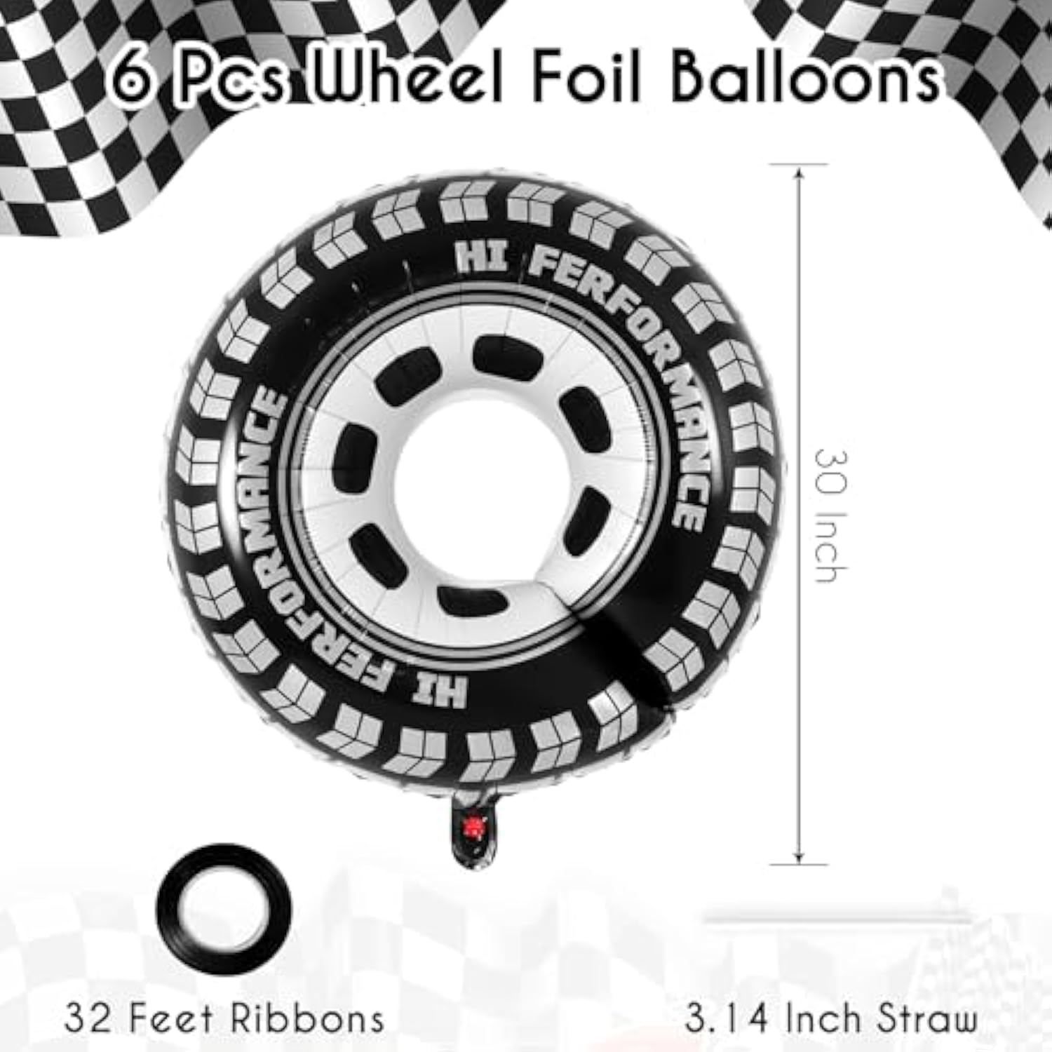 6 Pcs 30 Inch Wheel Balloons Tire Race Car Foil Balloons Party Decorations
