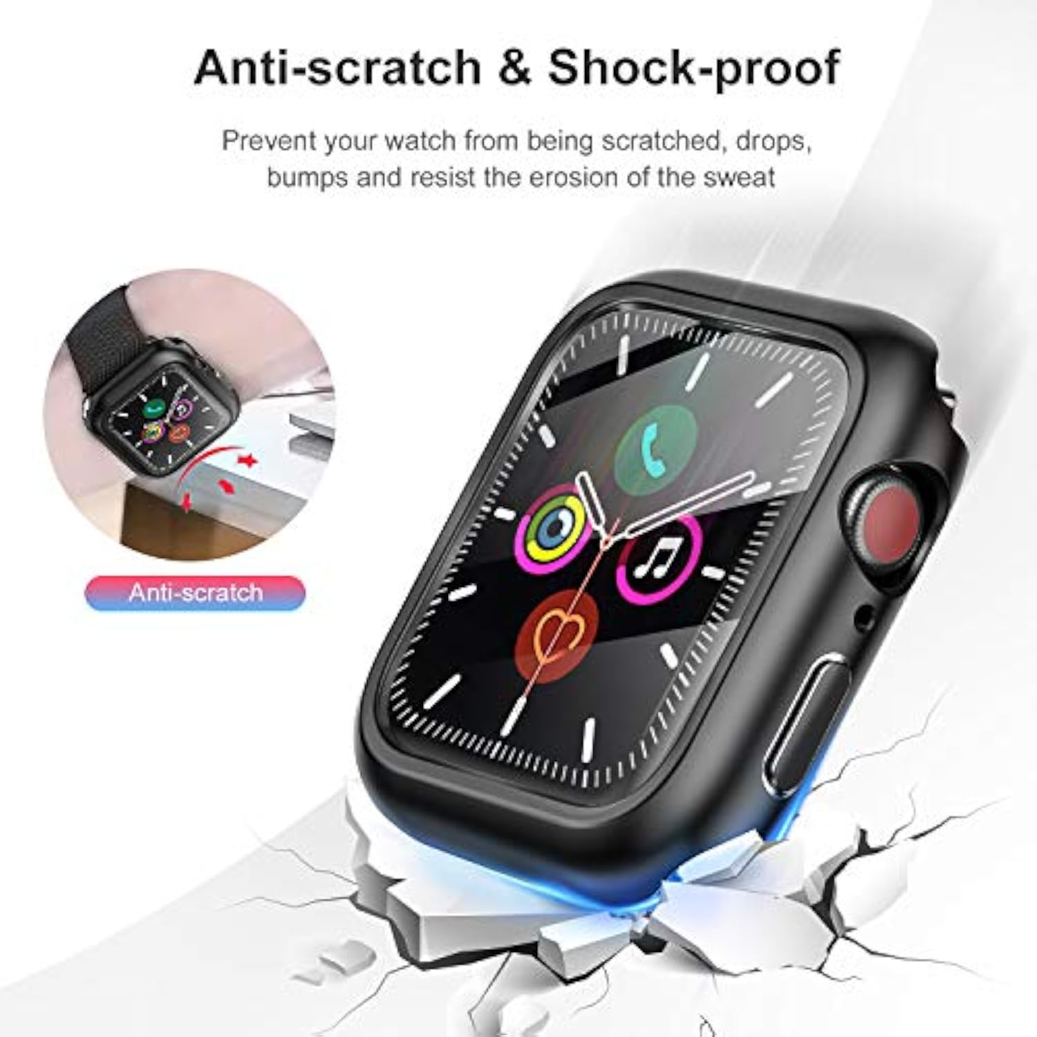 6 Pack Hard Tempered Glass Case for Apple Watch Series 45mm, 7, 8, 9