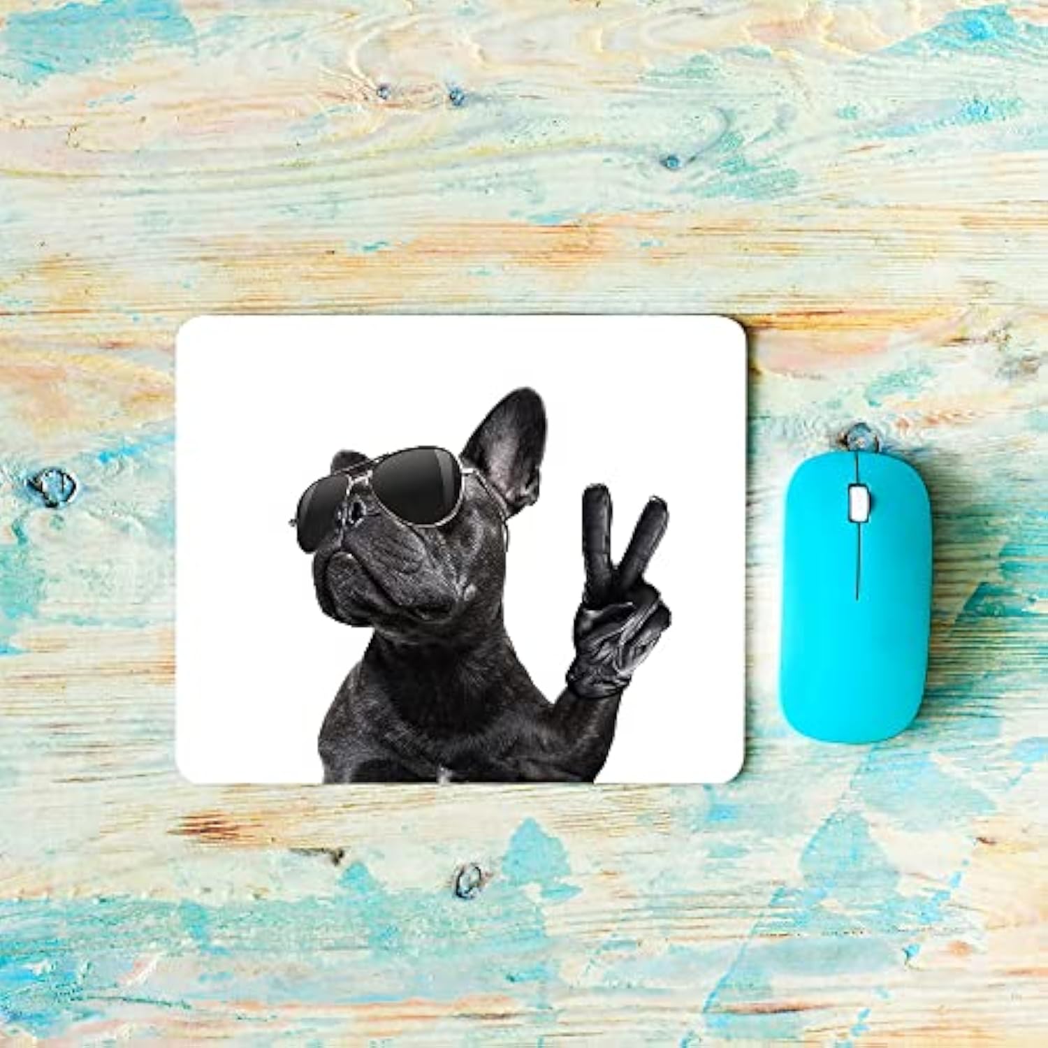 French Bulldog Square Mousepads Desktop Notebook Mouse Mat Fashion Puppy Bulldog Victory Fingers Mouse Pads For Working And Gaming Office Accessories Desk 9.5X7.9 Inch
