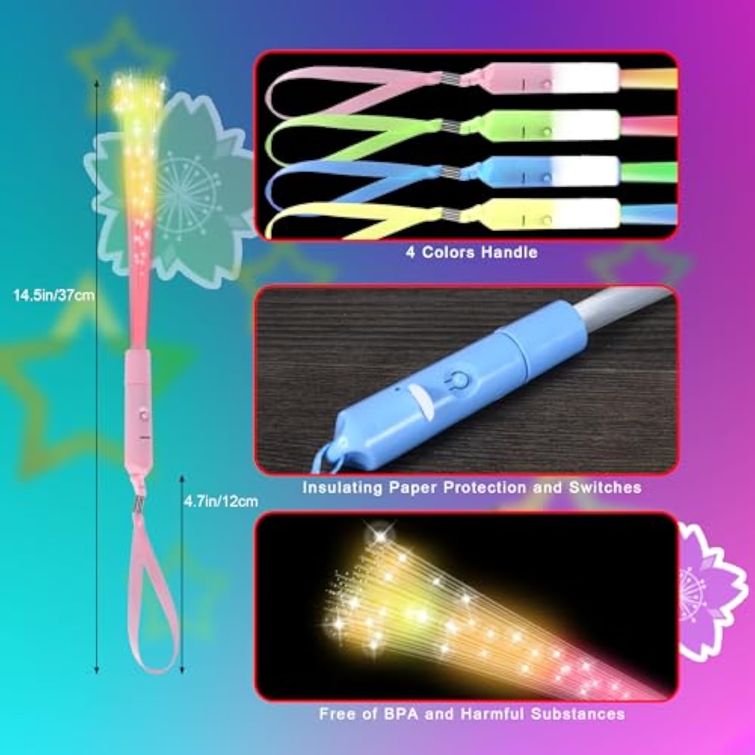 24 Pcs Fiber Optic Wand,Glow Fiber Optic Wands,Glow In The Dark Party,Glow Wands Led Light Up Party Favors For Wedding,Neon Party,New Year Party Favors,Halloween,Christmas,Bar Dj