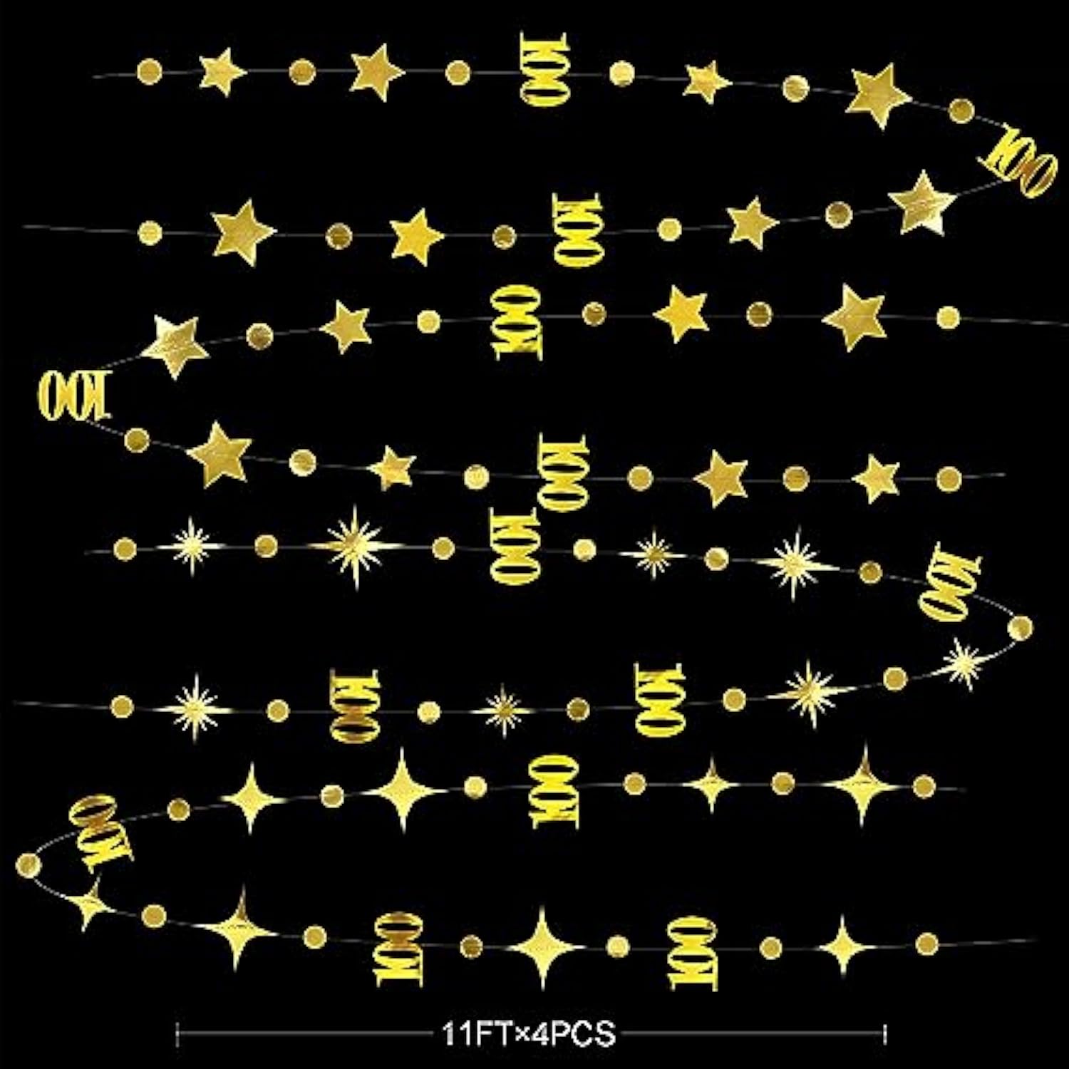 Gold 100Th Birthday Decorations Number 100 Circle Dot Twinkle Star Garland Hanging Streamer Bunting Banner Backdrop For Women Mens 100Th Anniversary Babys Happy 100 Days Birthday Party Decor Supplies