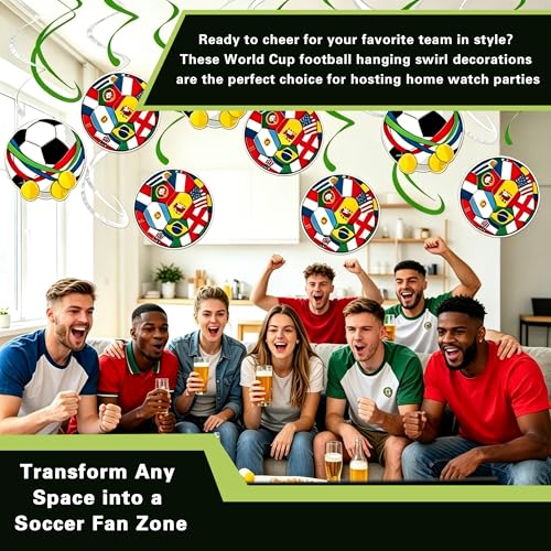 44CT Soccer Hanging Swirl for Soccer Party Supplies, Soccer Flag Hanging Swirls Theme Birthday Party Decorations