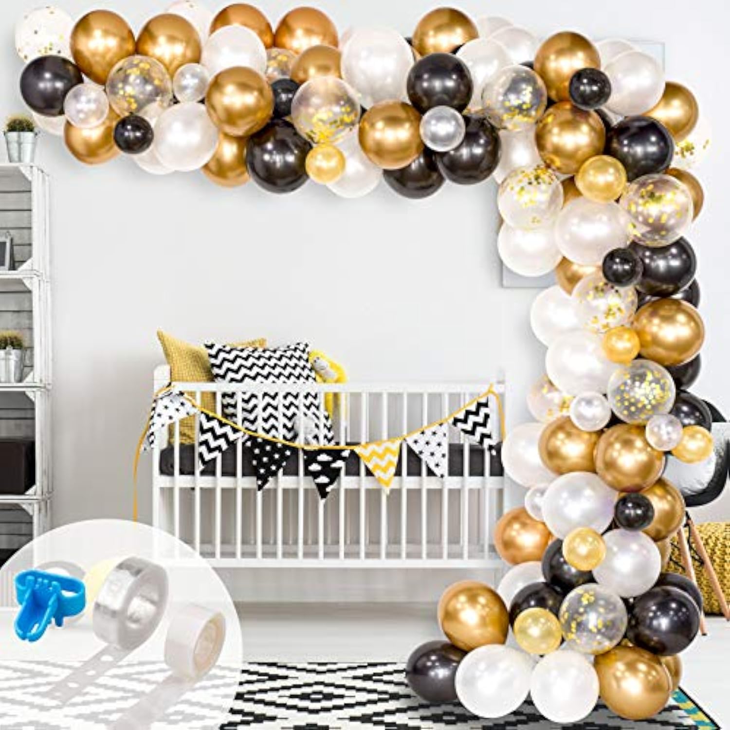 120-Piece Black Gold Balloon Garland Kit for Party Decorations
