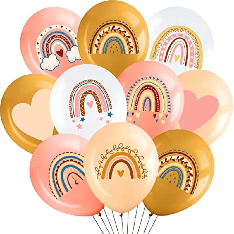 45 Pcs Boho Rainbow Balloons 9 Styles Baby Shower Party Decorations Rainbow Heart Latex Balloons Bohemian Theme Decor For Birthday Wedding Neutral Happy Supplies