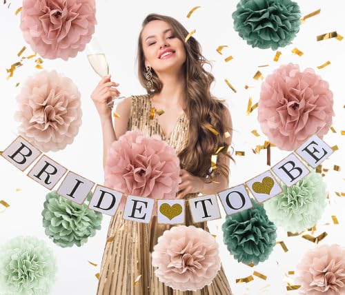 Tissue Paper Pom Poms Kit Paper Flowers 12pieces for Gender Baby Shower Wedding Bridal Bachelorette Birthday Party Decorations (Boho Green + Dusty Pink)