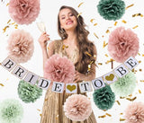 Tissue Paper Pom Poms Kit Paper Flowers 12pieces for Gender Baby Shower Wedding Bridal Bachelorette Birthday Party Decorations (Boho Green + Dusty Pink)