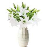 6 Pcs White Artificial Tiger Lily Flowers Latex Fake Flowers Real Touch Bouquet For Home Wedding Party Garden Shop Decoration Graves Arrangement