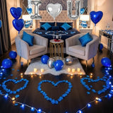 I Love You For Him/Her Balloons 56Pcs Royal Blue And Sliver Balloon Kit Include 18 Inch Heart Shaped Balloons And 500 Blue Artificial Rose Petals Romantic Decoration Kit For Valentines Party